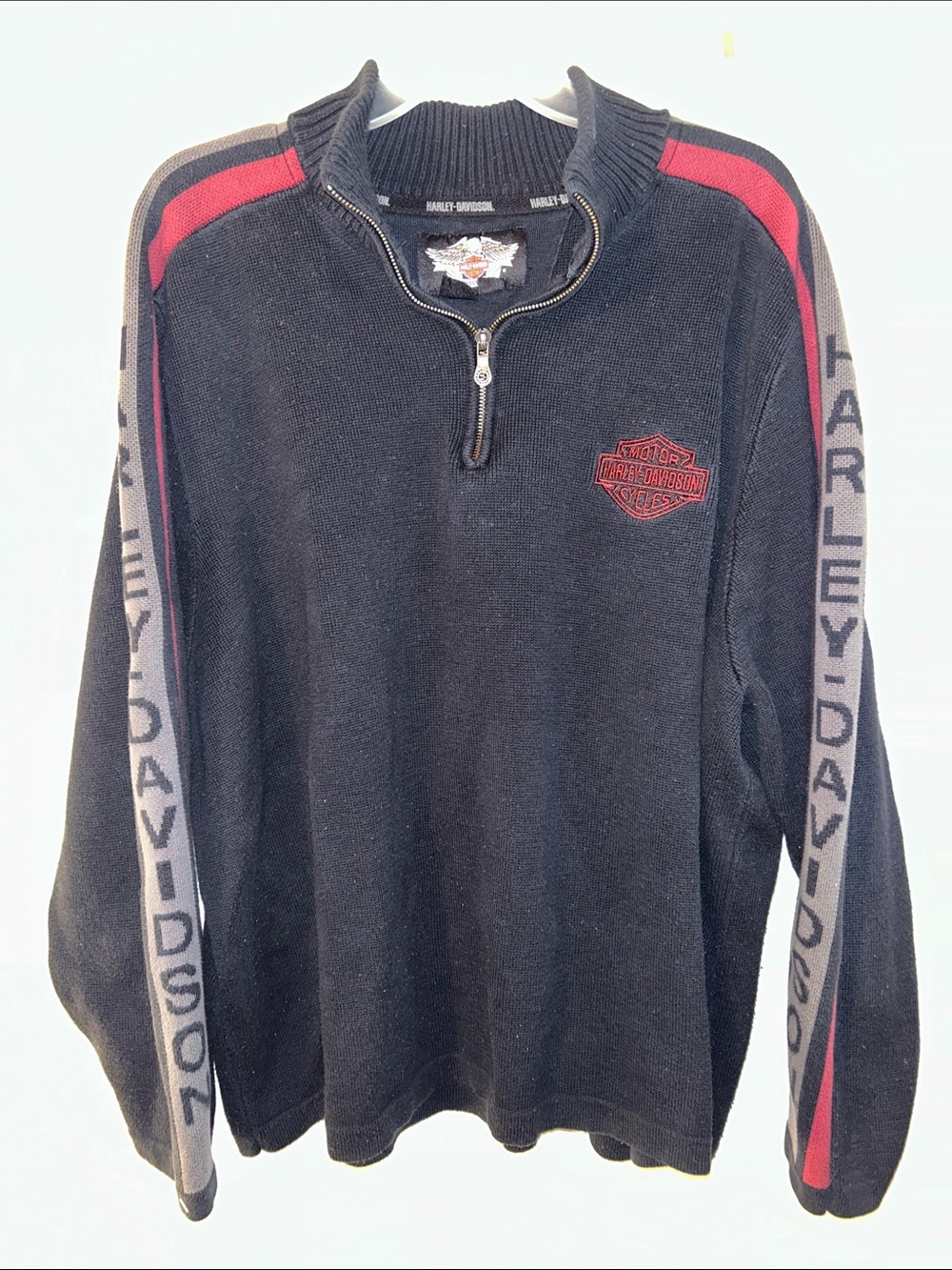 Vintage Harley-Davidson Men’s Black Quarter-Zip Logo Sweater